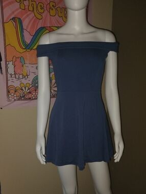 Lulu's Season of Fun Blue Off-the-Shoulder Skater Dress Sz S